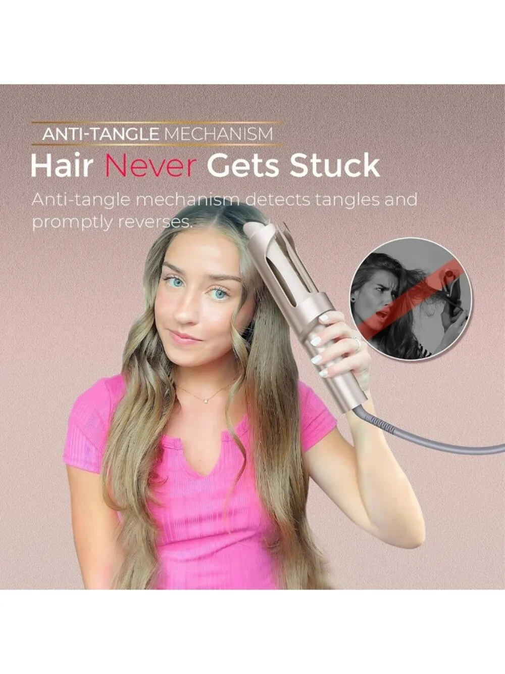 Automatic Rotating Curling Iron - Long Barrel Ceramic Curler for Long Hair